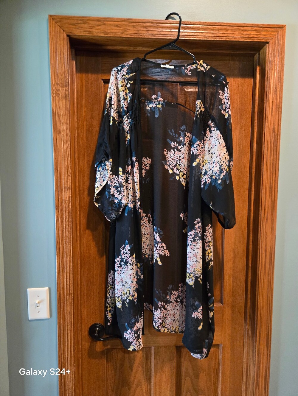 Maurices Black Sheer Floral Kimono